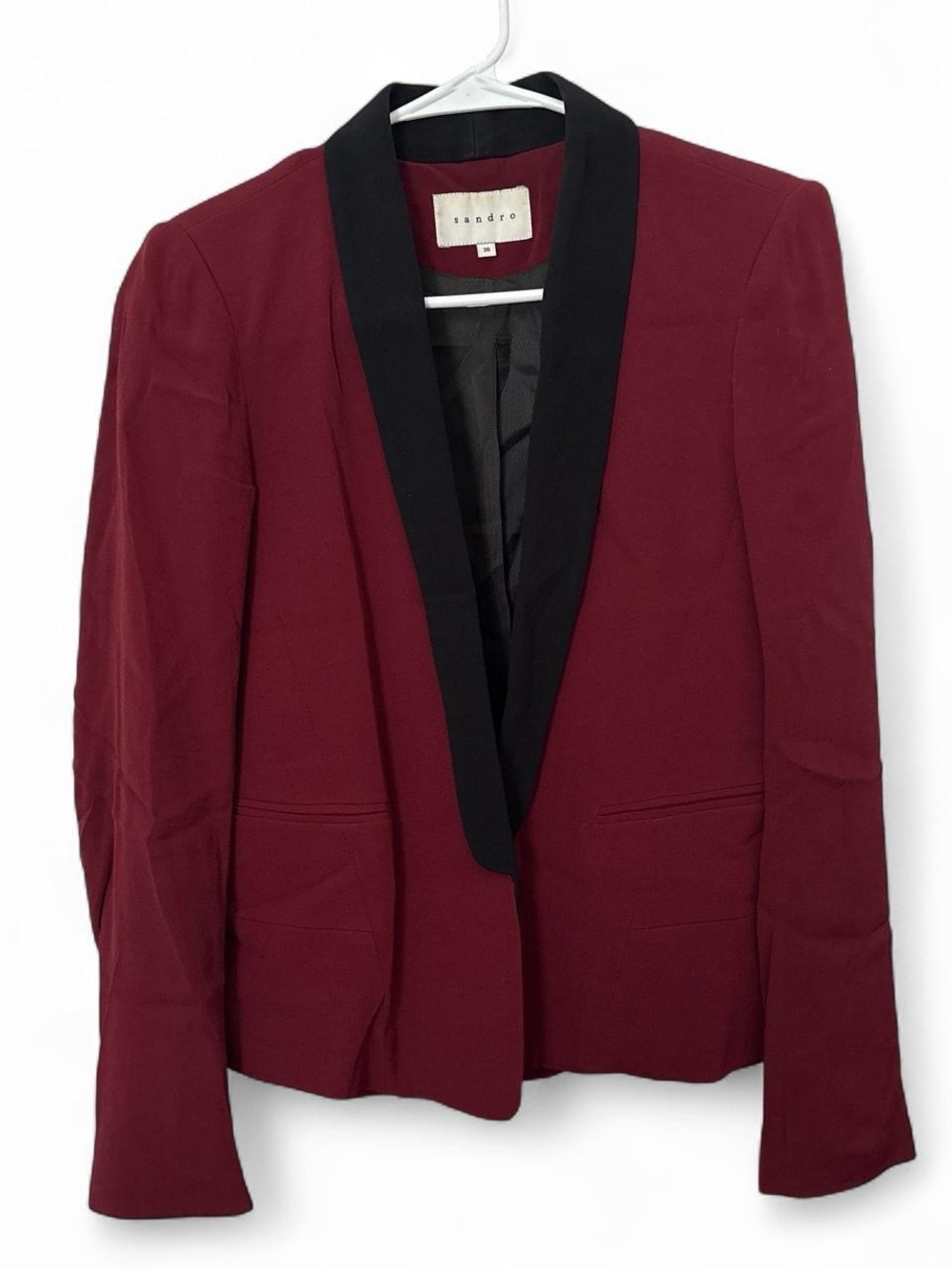 Sandro Women's Burgundy Blazer with Black Trim